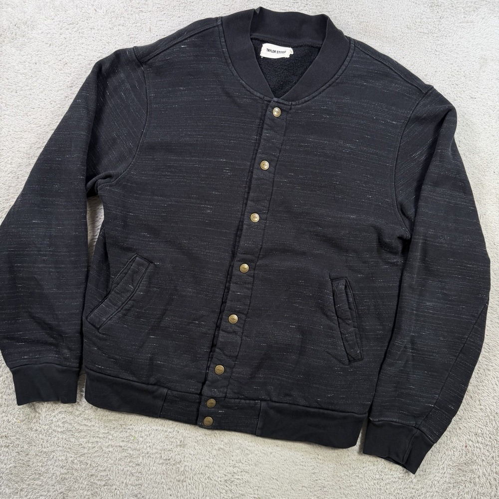 Taylor Stitch Jacket Men 42 Large Black Snap Button Cotton Ribbed Heather Bomber